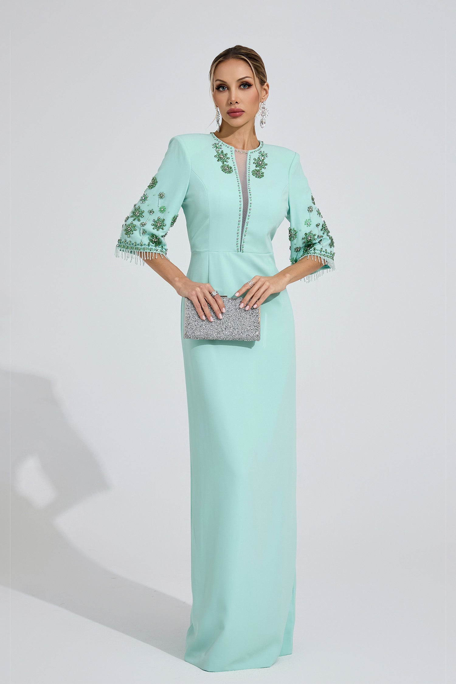 Pyrelith Mint Green Beaded Maxi Dress