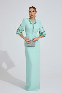 Pyrelith Mint Green Beaded Maxi Dress