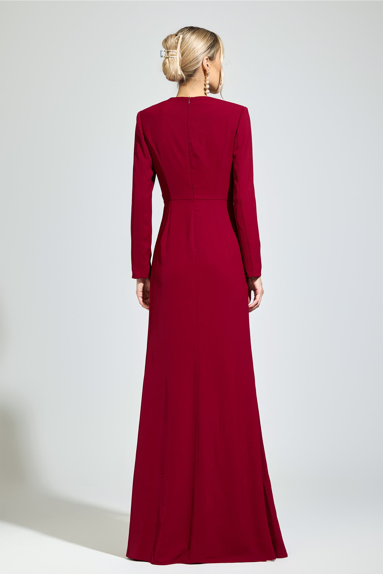 Perynix Red Ruched Formal Dress