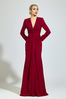 Perynix Red Ruched Formal Dress