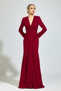 Perynix Red Ruched Formal Dress