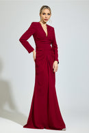 Perynix Red Ruched Formal Dress