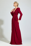 Perynix Red Ruched Formal Dress