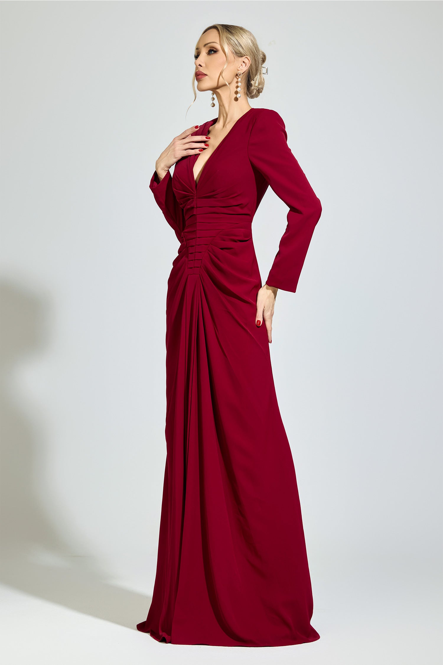 Perynix Red Ruched Formal Dress
