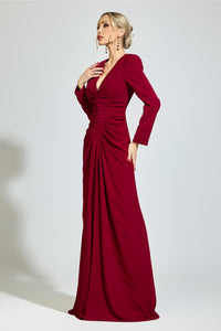 Perynix Red Ruched Formal Dress