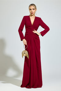 Perynix Red Ruched Formal Dress