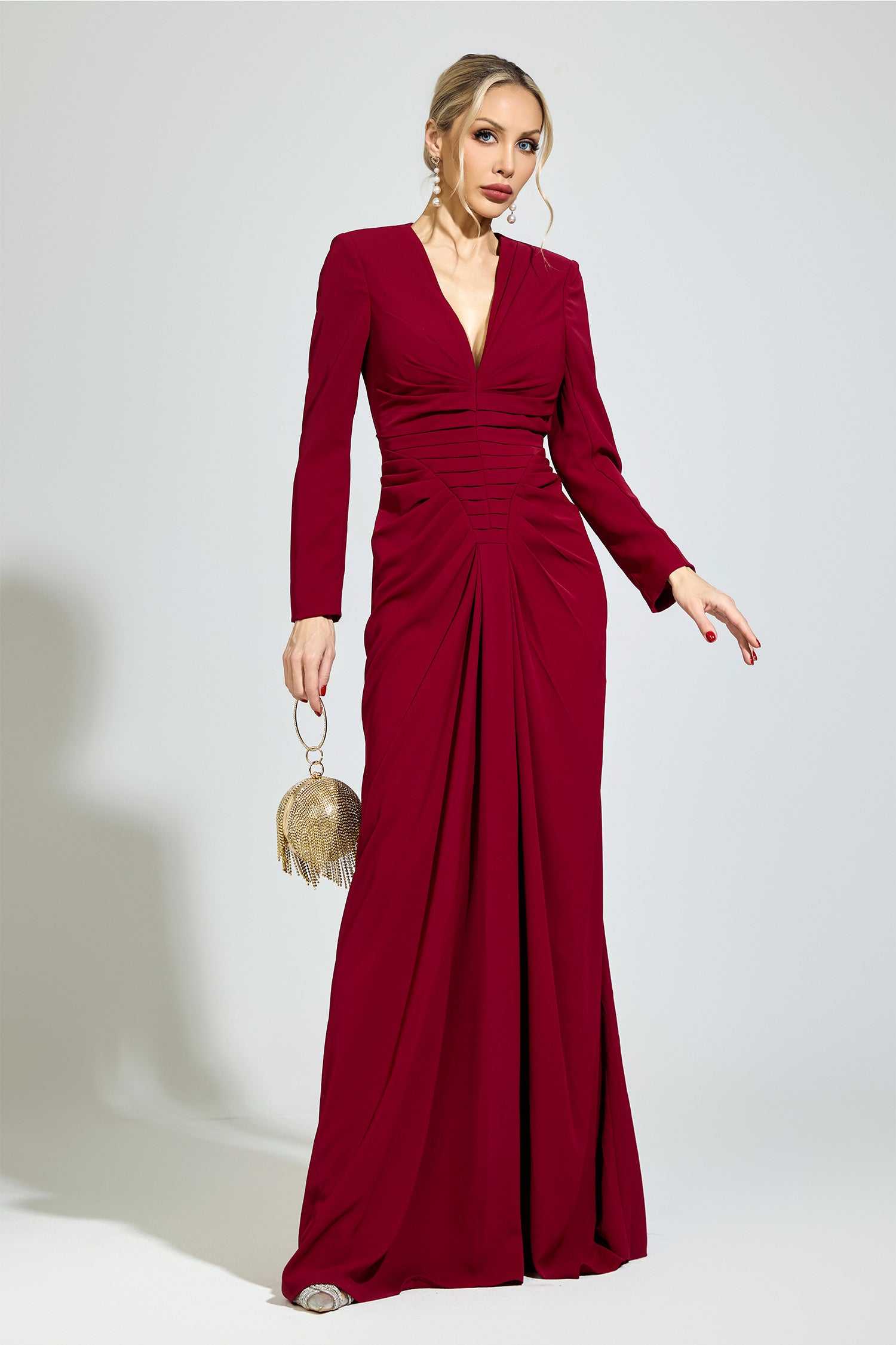 Perynix Red Ruched Formal Dress