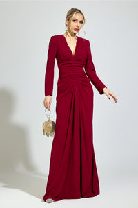 Perynix Red Ruched Formal Dress