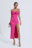 Agnes Shell Breast Knitted Midi Dress In Pink