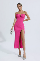 Agnes Shell Breast Knitted Midi Dress In Pink