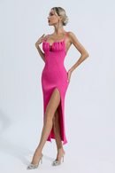 Agnes Shell Breast Knitted Midi Dress In Pink