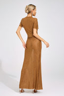 Caldrune Gold Asymmetric Maxi Dress