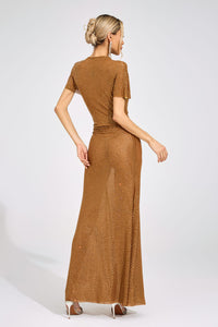 Caldrune Gold Asymmetric Maxi Dress