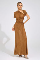 Caldrune Gold Asymmetric Maxi Dress