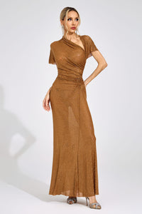 Caldrune Gold Asymmetric Maxi Dress
