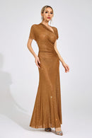 Caldrune Gold Asymmetric Maxi Dress