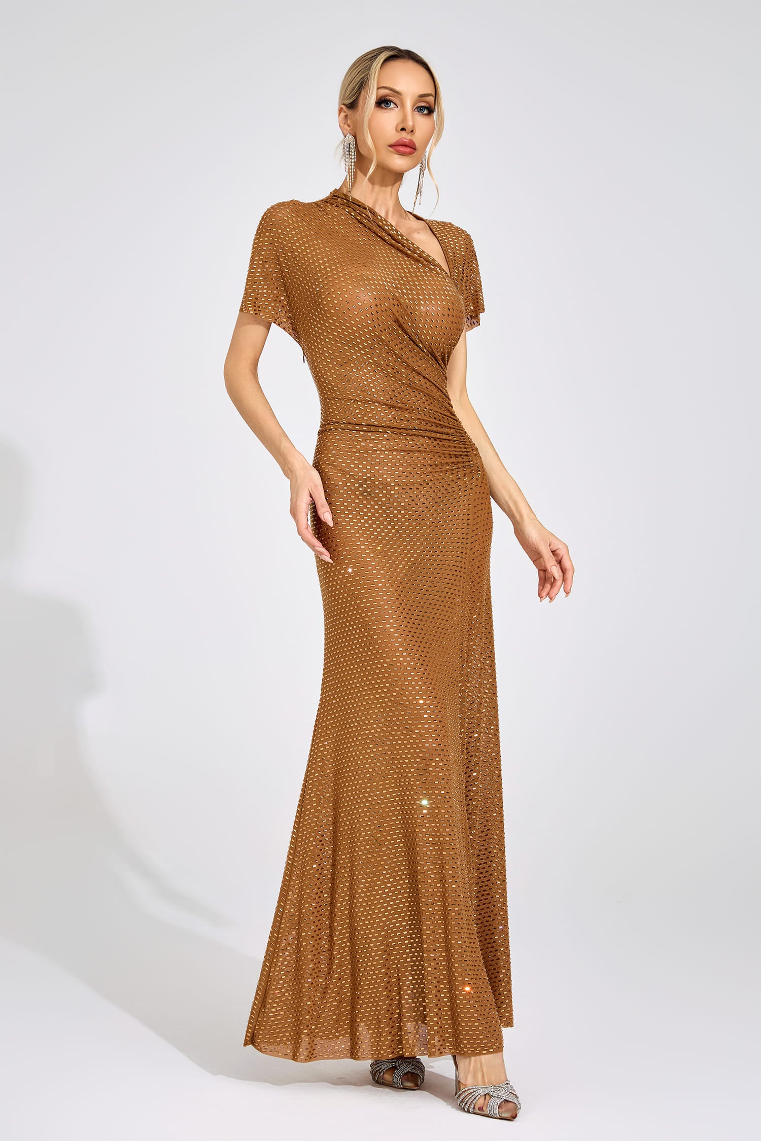 Caldrune Gold Asymmetric Maxi Dress