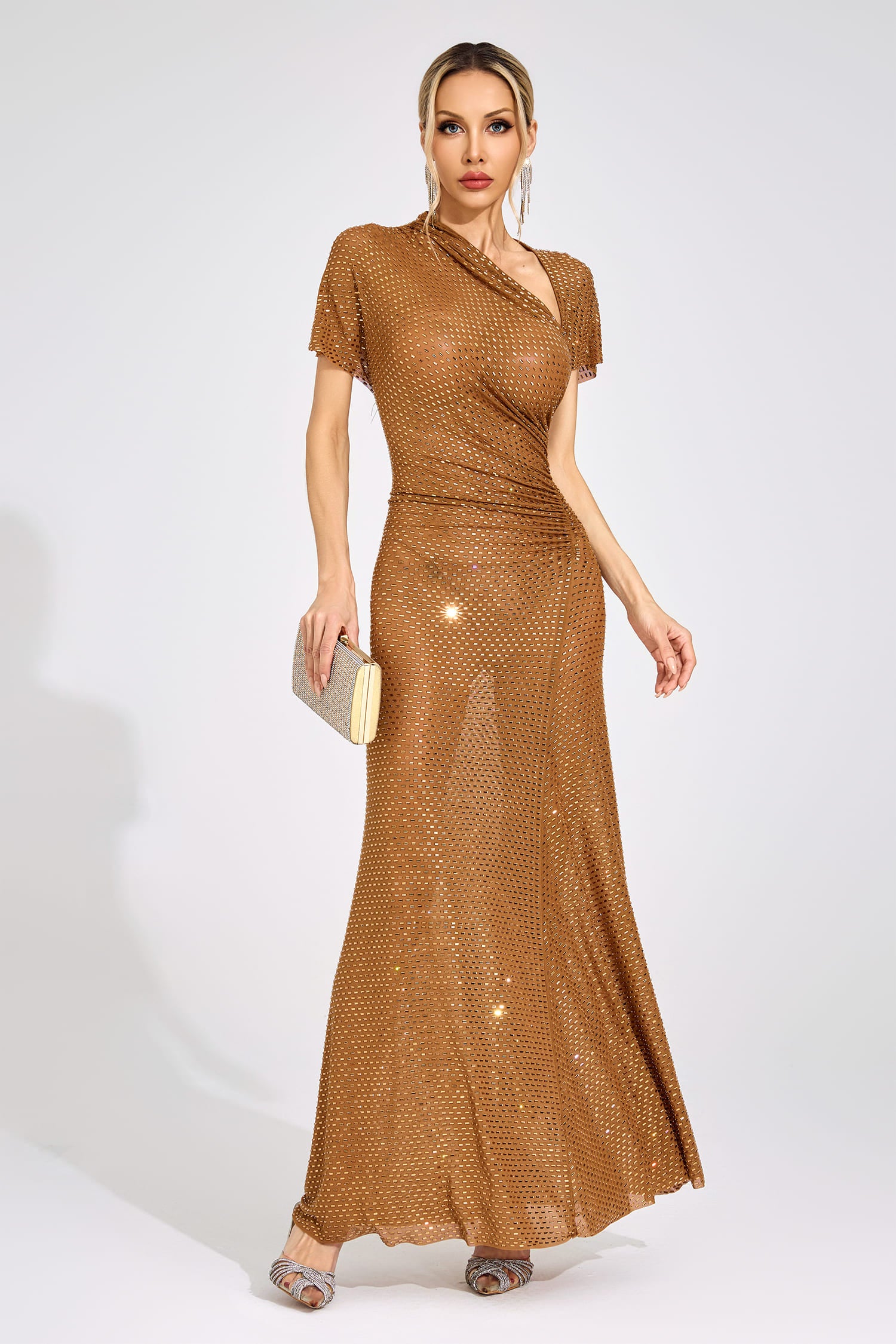 Caldrune Gold Asymmetric Maxi Dress