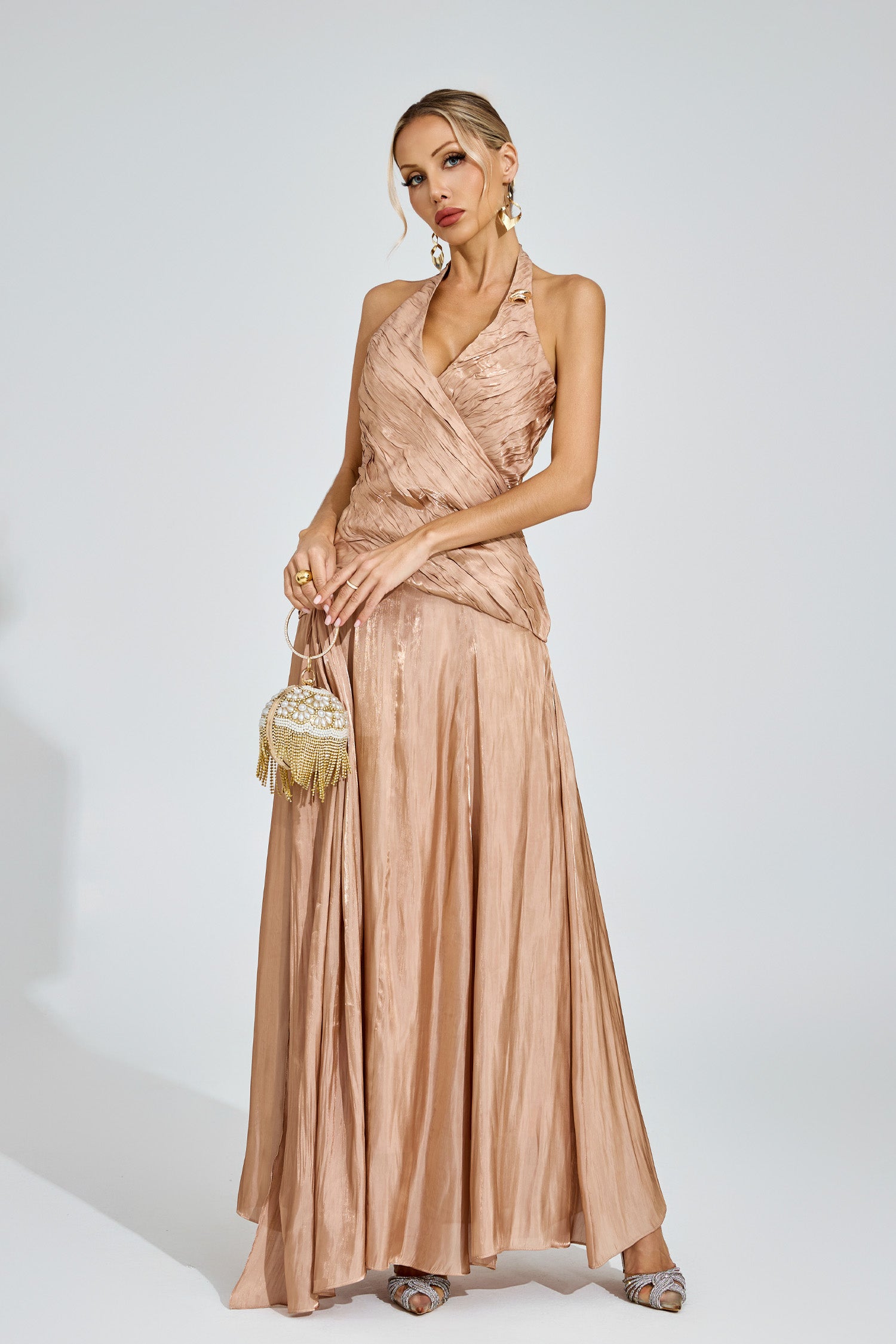 Daldriel Halter Maxi Dress In Champagne