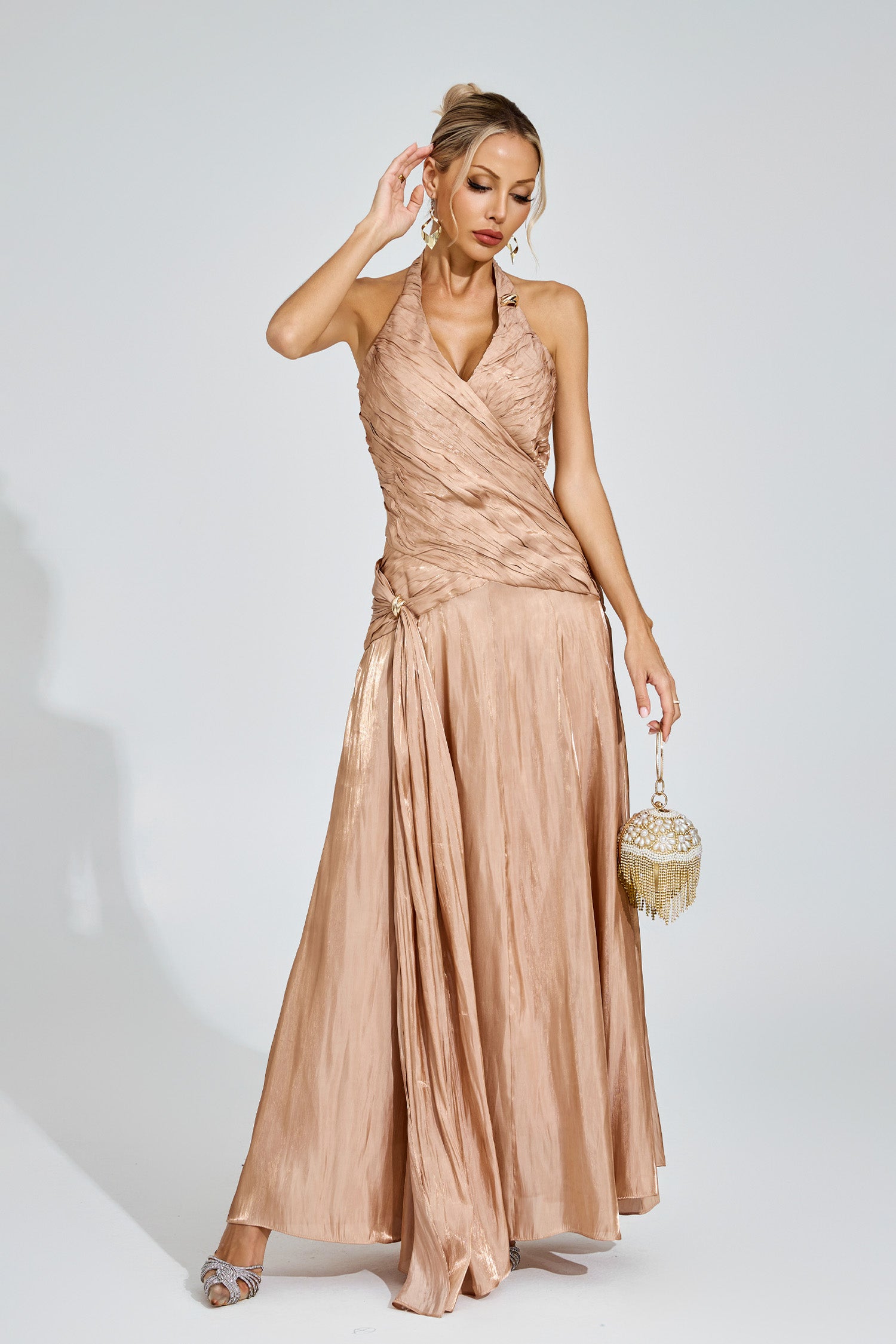 Daldriel Halter Maxi Dress In Champagne