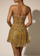 Uxoryx Strapless Corset Crystal Mini Dress