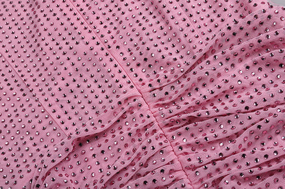 Shaun Rhinestone Feather Mini Dress In Pink
