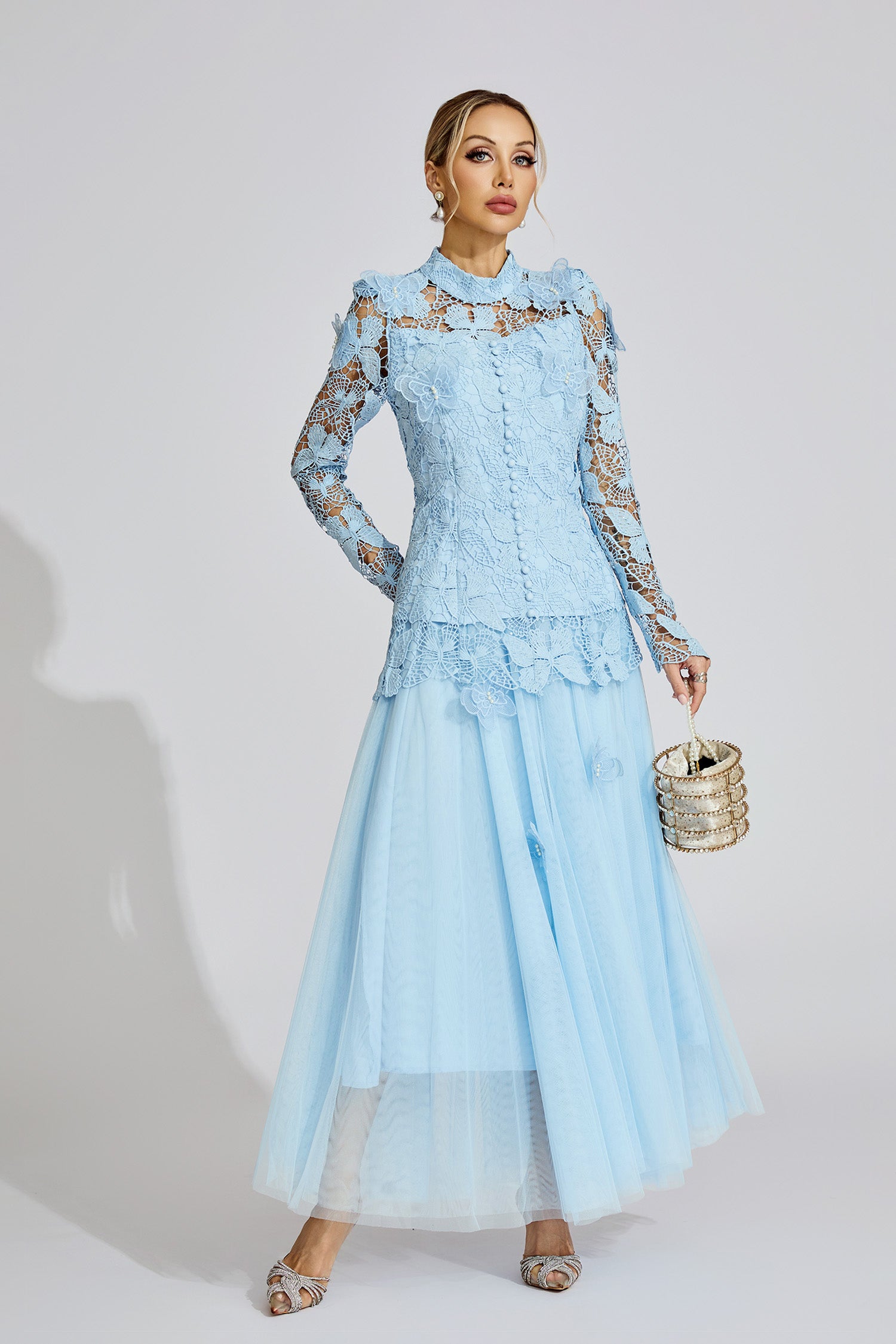 Eryna Blue Embroidered Two Piece Set
