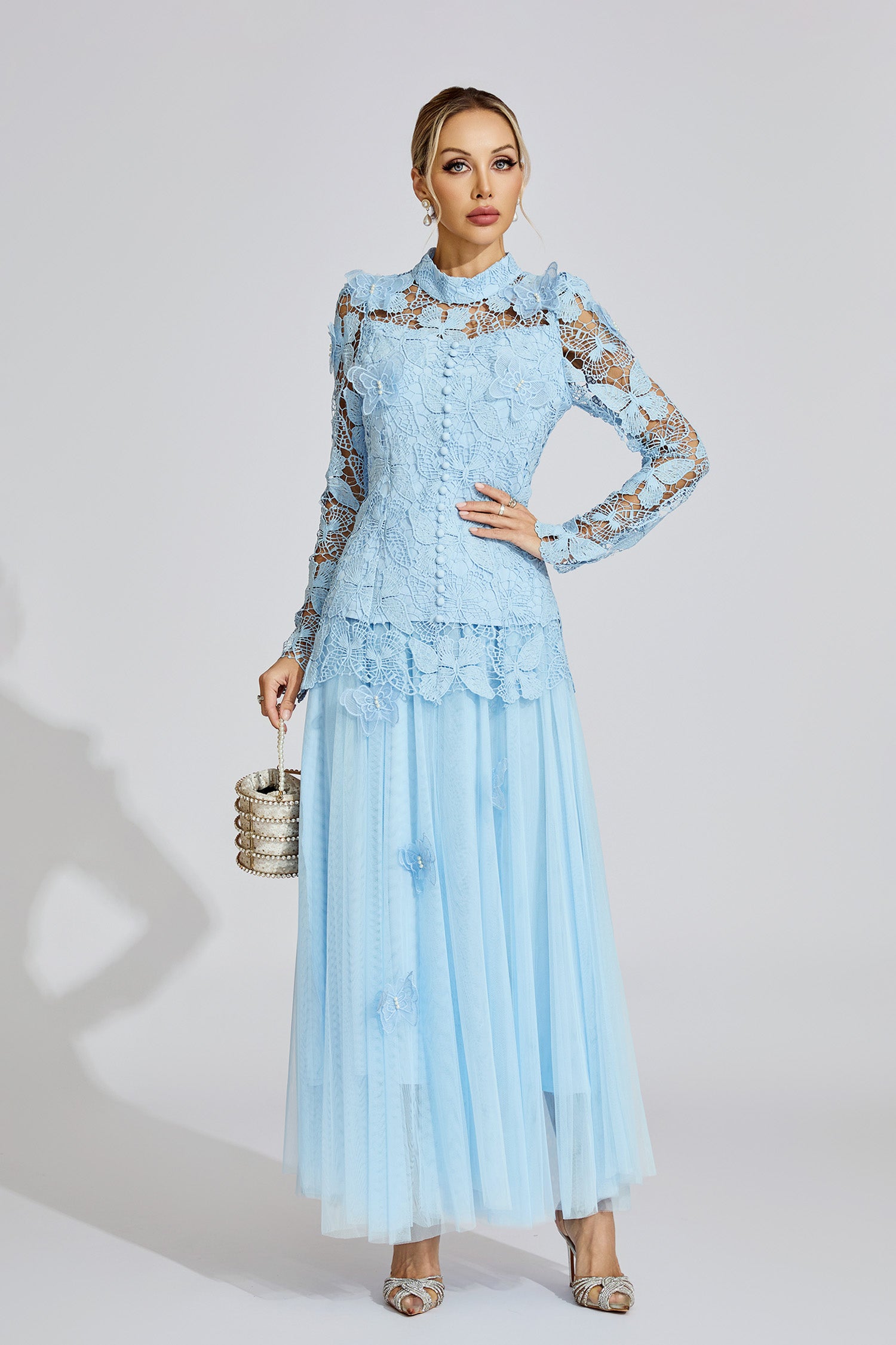 Eryna Blue Embroidered Two Piece Set