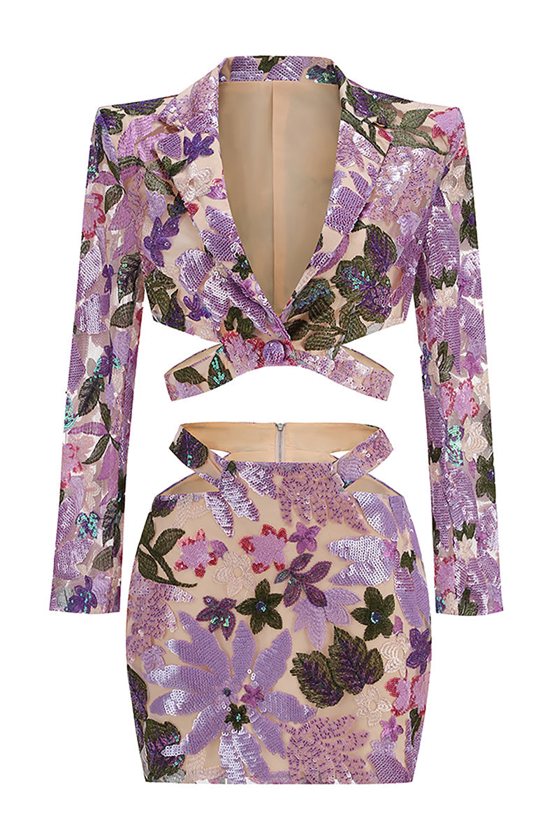 Evalyse Sequin Embroidery Two Piece Dress