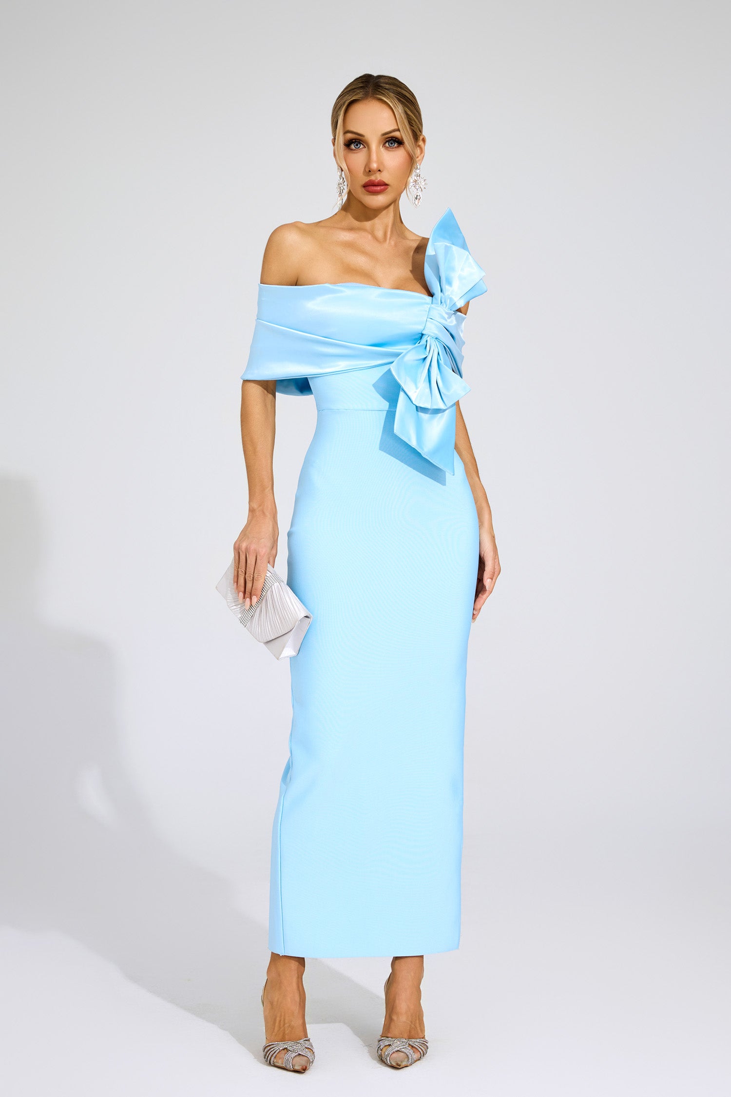 Jaelyra Bow Tie Bandage Maxi Dress In Blue