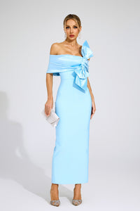 Jaelyra Bow Tie Bandage Maxi Dress In Blue