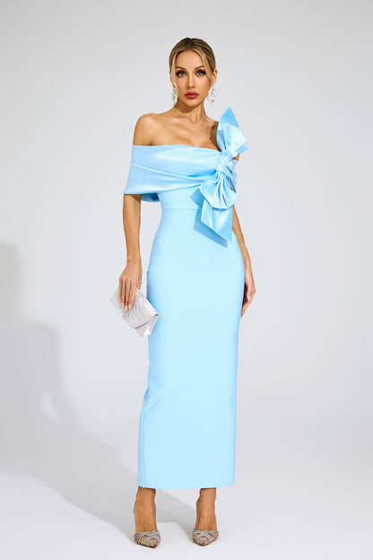 Jaelyra Bow Tie Bandage Maxi Dress In Blue
