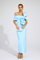 Jaelyra Bow Tie Bandage Maxi Dress In Blue