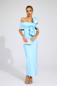 Jaelyra Bow Tie Bandage Maxi Dress In Blue