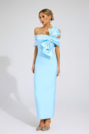 Jaelyra Bow Tie Bandage Maxi Dress In Blue