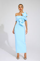 Jaelyra Bow Tie Bandage Maxi Dress In Blue