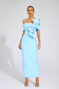 Jaelyra Bow Tie Bandage Maxi Dress In Blue