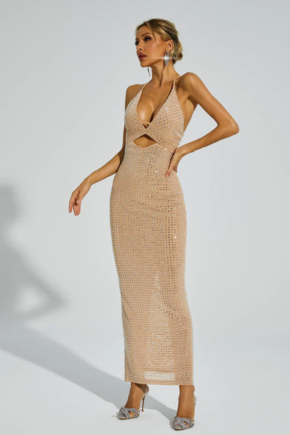 Toivo Cutout Halter Maxi Dress In Beige