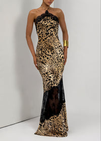 Glikieria Leopard-Print Panel Lace Maxi Dress