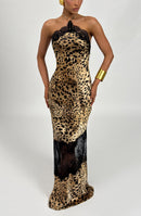 Glikieria Leopard-Print Panel Lace Maxi Dress
