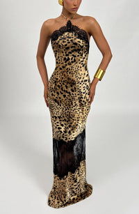 Glikieria Leopard-Print Panel Lace Maxi Dress