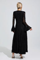 Arqelis Black Bell Sleeve Lace Maxi Dress