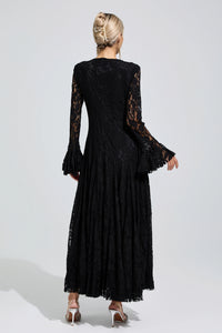 Arqelis Black Bell Sleeve Lace Maxi Dress