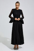 Arqelis Black Bell Sleeve Lace Maxi Dress