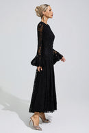 Arqelis Black Bell Sleeve Lace Maxi Dress