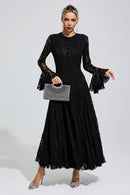 Arqelis Black Bell Sleeve Lace Maxi Dress