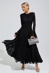 Arqelis Black Bell Sleeve Lace Maxi Dress
