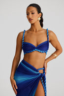 Marella Swimsuit Braided Suspender Top Slit Skirt Set In Blue