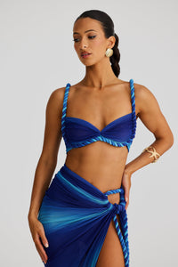 Marella Swimsuit Braided Suspender Top Slit Skirt Set In Blue