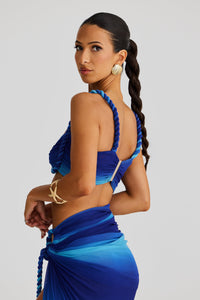 Marella Swimsuit Braided Suspender Top Slit Skirt Set In Blue